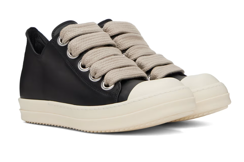 RICK OWENS Porterville Baskets noires à laçage surdimensionné en cuir